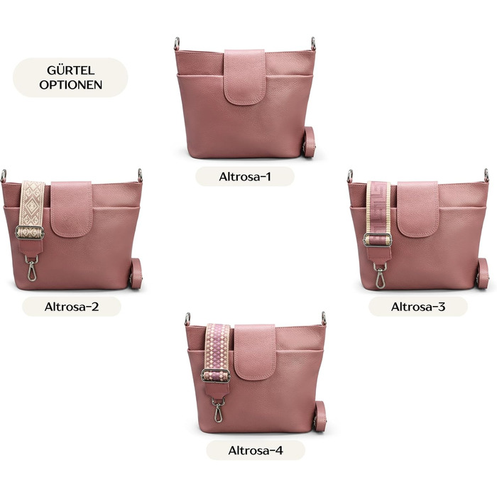 Жіноча сумка через плече Brise Art ELLIE з натуральної шкіри, ручної роботи, Crossbody Bag з 6 відділеннями, Made in Italy (Колір: Старорожевий)