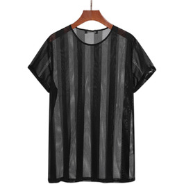 Чоловіча сорочка-футболка SUYGGCK на літо, прозора, сексуальна, для вечірок, повсякденний стиль, 3XL, чорна