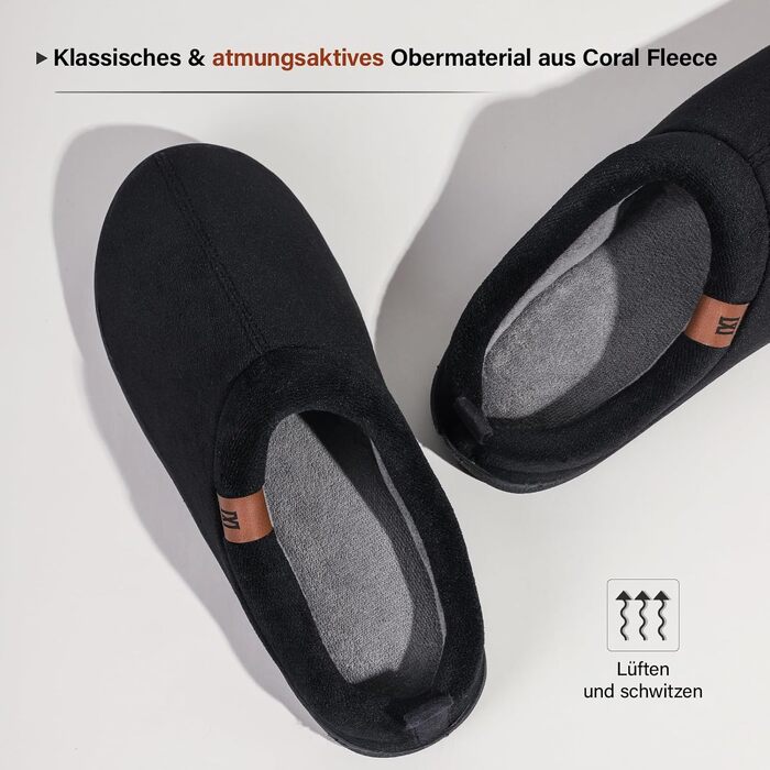 Чоловічі домашні капці MERRIMAC з ефектом пам'яті Memory Foam, протиковзні та зручні, колір темно-чорний, розмір 41/42 EU