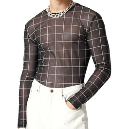 Чоловіча сітчаста футболка AIEOE з блискітками, прозора сорочка-сітка, футболка з коротким/довгим рукавом для клубів, літня сітчаста кофта, розмір M