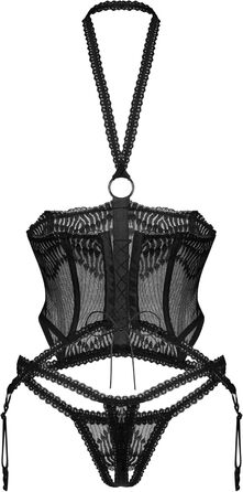 Сексуальний жіночий комплект нижньої білизни Selente Love & Fun: корсет, стрінги та шовкова маска для очей, виготовлено в ЄС. Червоний бюстгальтер з кісточками (L-XL, чорний з відкритим декольте)