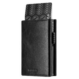 Шкіряний гаманець-картхолдер VULKIT з RFID-захистом, Pop-Up системою, відділенням для купюр, монет та вікном для ID, чорний