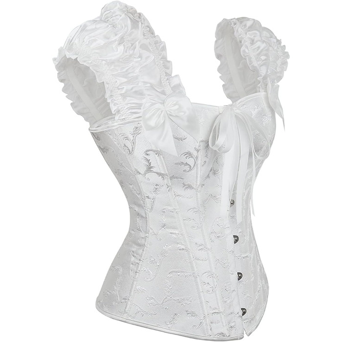 Корсет для жінок, корсет повномірного бюсту, топ-корсет готичний вінтажний, корсаж, бюстєль з бретелями, квітковий, з кісточками, повномірний, топ-корсет, ренесанс, шнурування, топ-корсет, білий, XL