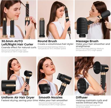 Мультистайлер для волосся 5 в 1 MogaWave Airstyler Pro 1000W: стайлер-фен, плойка для завивки та об'ємна щітка з іонізацією, коричневий