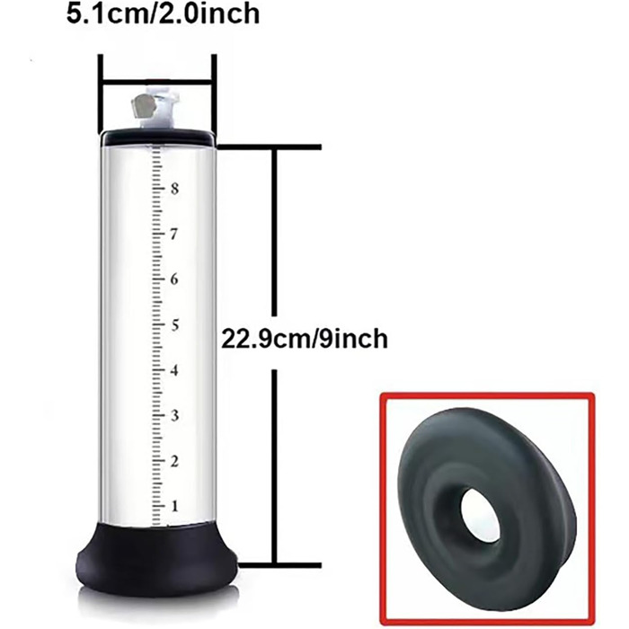 Насос для збільшення пеніса Qiyasex з манометром, ручний вакуумний насос для чоловіків, з'ємна манжета, м'який та гнучкий (22.9*5.1 см)