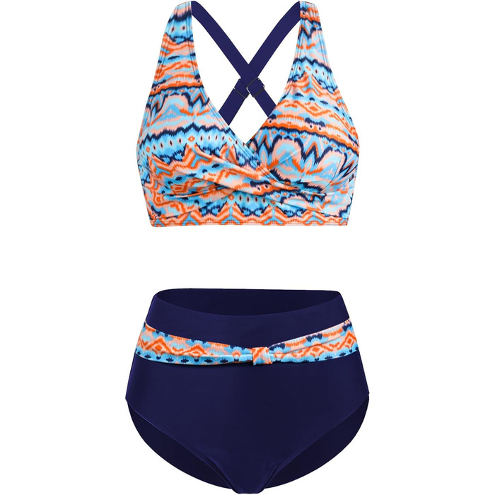 Двочастинний купальник Adigaber з V-подібним вирізом та перехресним візерунком, бікіні з животом, комплект (L, багато кольорів)