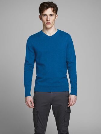 Чоловічий в'язаний светр Jack & Jones однотонний, синій (Classic Blue), розмір S