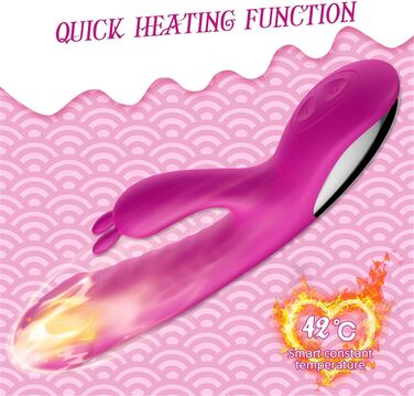 Вібратор силіконовий для G-точки з 10 режимами вібрації, нагріванням, для жінок. Кролик, Dildo, Рожевий