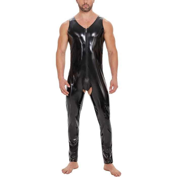 Чоловічий латексний комбінезон з відкритим промером SDGHH-8MMDM, 5XL, чорний