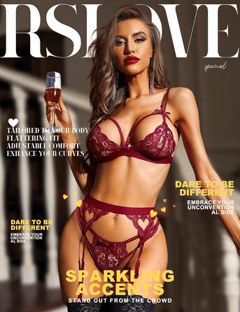 Комплект жіночої білизни RSLOVE з підв'язками: мереживний боді-комбінезон, бабідол, трусики, колір винний