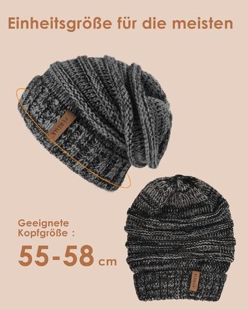 Жіноча в'язана шапка-біні FURTALK Slouch Beanie у стилі street style, тепла зимова шапка грубої в'язки, м'яка, чорно-сіра (один розмір)