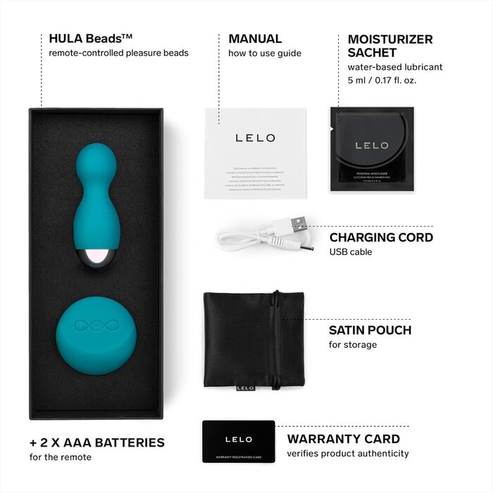 LELO HULA Beads - вібруючі кульки для інтимної іграшки, Ben Wa кульки, вібро-яйце з пультом, 2 роки гарантії, блакитний океан