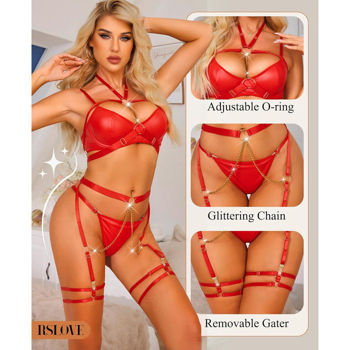 Комплект жіночої білизни RLOVE: бюстгальтер, труси, 6 шт., чорний (L, Живий червоний)