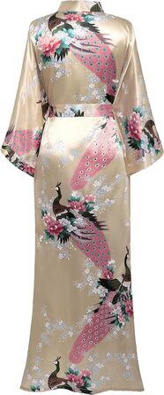 Халат жіночий BABEYOND з принтом павича, довгий, шовковий сатин, кімоно, для дому та відпочинку