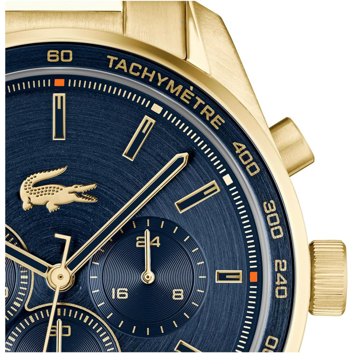 Чоловічий годинник Lacoste Chronograph Boston: кварцовий хронограф у золотисто-синьому кольорі з металевим ремінцем