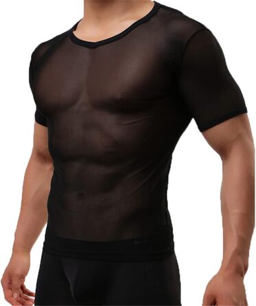 Чоловіча сексуальна прозора футболка з коротким рукавом, модна прозора білизна, футболка з сітки, прозора сорочка, нижня білизна, піжама, чорна, розмір M