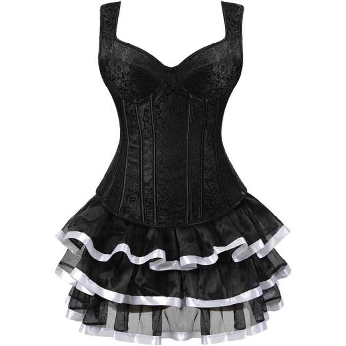 Жіноча спідня білизна: Сексуальний корсет-топ у стилі стимпанк з шнурівкою та блискавкою, готичний корсет-сукня Overbust (3XL)