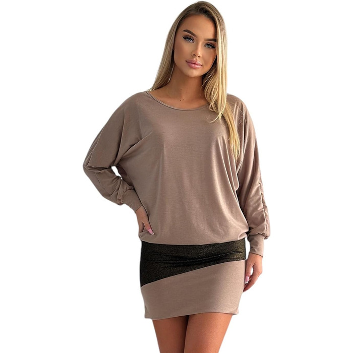 Сукня святкова Daen з блискітками, туніка-светр (S, L, XL, XXL), колір капучино