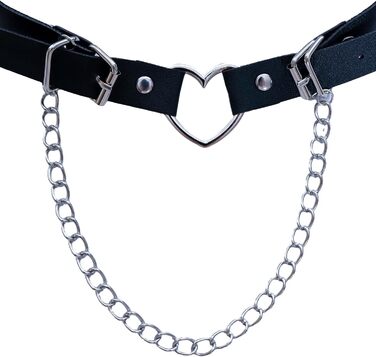 Чорні шкіряні гетри-стрінги з серцем та ланцюжком, регульовані, для косплею, вечірок, рокерського стилю, для жінок