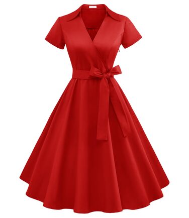 Сукня Rockabilly жіноча червона, міді, V-подібний виріз, коктейльна, вінтажна, для вечірки та весілля