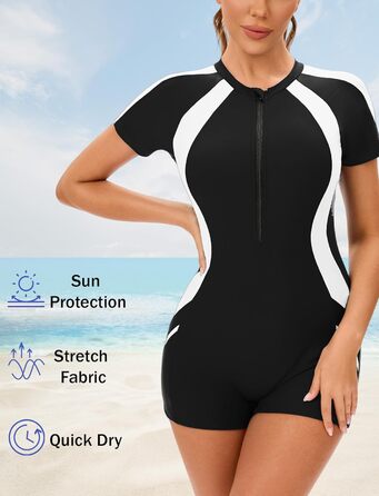Купальник жіночий SEAUR з коротким рукавом та чашками, чорний, розміри S-3XL. Rash guard для серфінгу та плавання