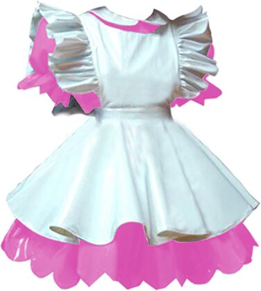 Костюм для жінок з латексу PVC, ефект мокрого блиску, короткі рукава-ліхтарик, міні-сукня, костюм служниці, фартух, рожевий, 3XL