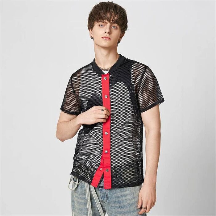 Чоловіча сорочка з мереживом та патчами в стилі American Style, короткий рукав