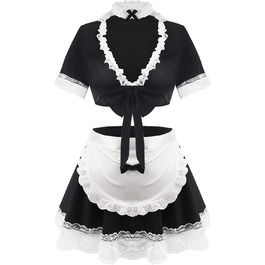 Костюм горничної для жінок: сукня з мереживним фартухом, косплей, чорний, розмір XXL-3XL