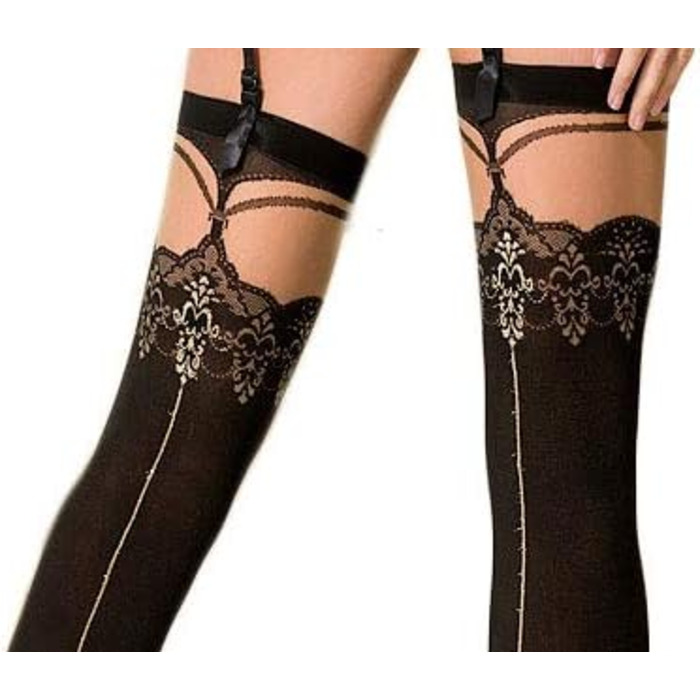 Елегантні мереживні шкарпетки Elente Lovely Leg для жінок (виготовлено в ЄС), різні моделі, білий з блискітками, оздоблення (M-L, чорний з оздобленням на спині)