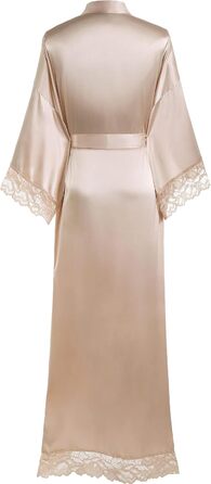 Халат жіночий довгий/короткий однотонний мереживний з рукавами з атласу, шовку, типу кімоно, для дому, літа, універсальний розмір, колір шампань