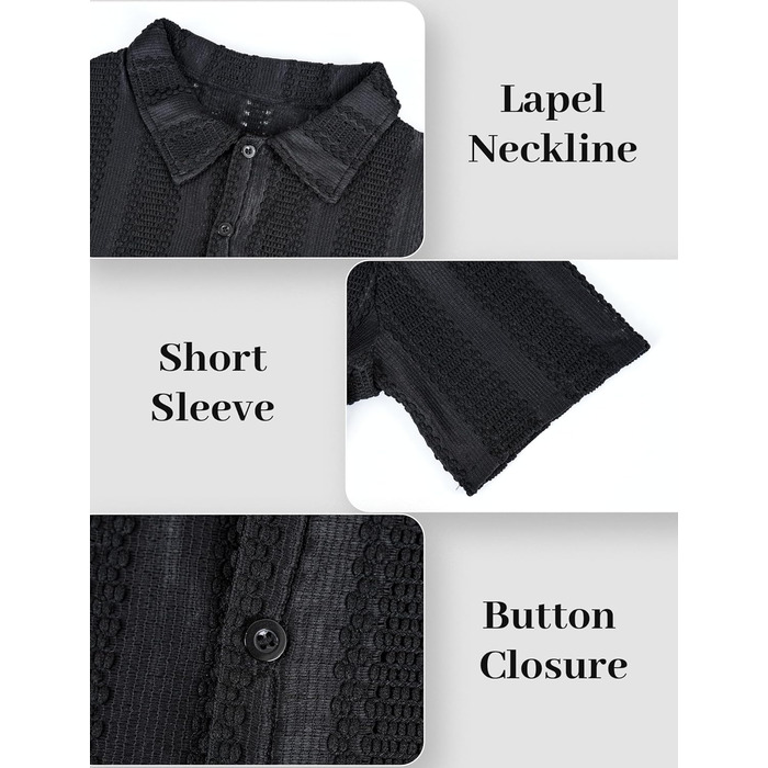 Чоловіча сорочка поло з мереживом AIEOE, колір чорний, розмір XL