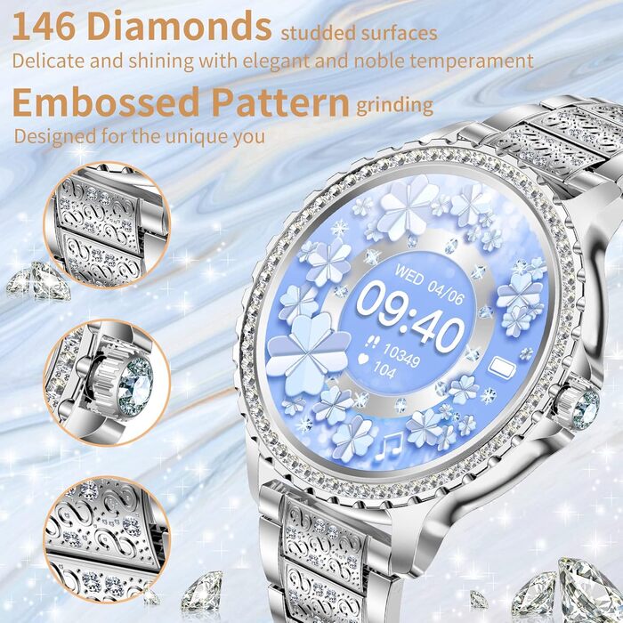 Смарт-годинник жіночий Diamond з функцією дзвінків, круглий HD дисплей 1.32