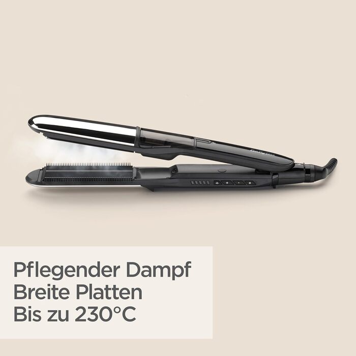 Парова праска для волосся BaByliss Steam Shine ST496E з XL турмалін-керамічними пластинами та іонною функцією проти особливого пухнастість