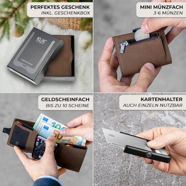 Шкіряний мінімалістичний гаманець KLIK Slim для чоловіків з монетницею та RFID захистом, коричневий вінтаж