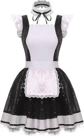 Костюм горничної Jhaoyu з ПВХ: блискучий набір для косплею, костюмів та свят (чорний, M)