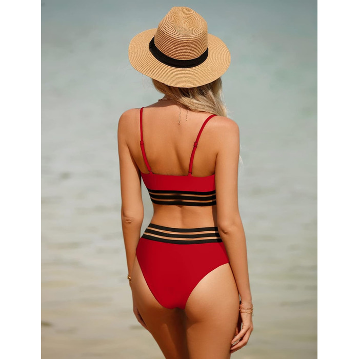 Бікіні Daen Set - двочастинний купальник пуш-ап з високою талією, спортивний, червоний (L)