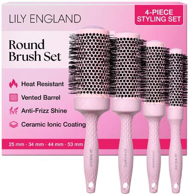 Набір круглих щіток для сушіння волосся Lily England, 4 шт, екологічні та перейсьювані, рожеві