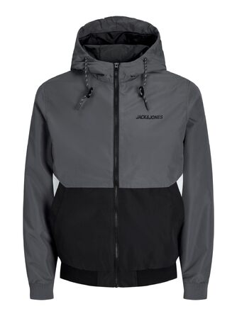 Чоловіча куртка-бомбер з капюшоном JACK & JONES Jjerush Hood Bomber Noos, чорно-біла (XS)
