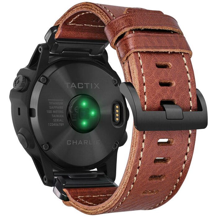 Шкіряний ремінець для годинника Garmin (22мм) — Ретро-вінтажний замінний браслет для Fenix, Forerunner, Vivoactive, Approach, MARQ, Quatix, D2, коричневий з білим швом