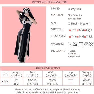 Костюм для косплею JasmyGirls: Костюм черниці, дівочий наряд, костюм ангела, чорне плаття, X-S - M