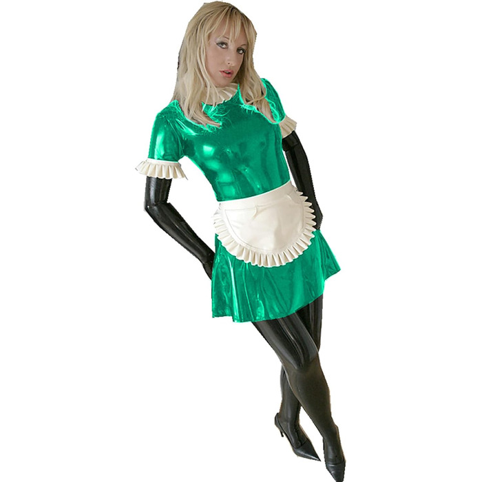 Костюм горничної в стилі аніме Sissy Cosplay: сукня з довгим рукавом, латекс, чорно-білий фартух, Sexy Lolita, 3XL