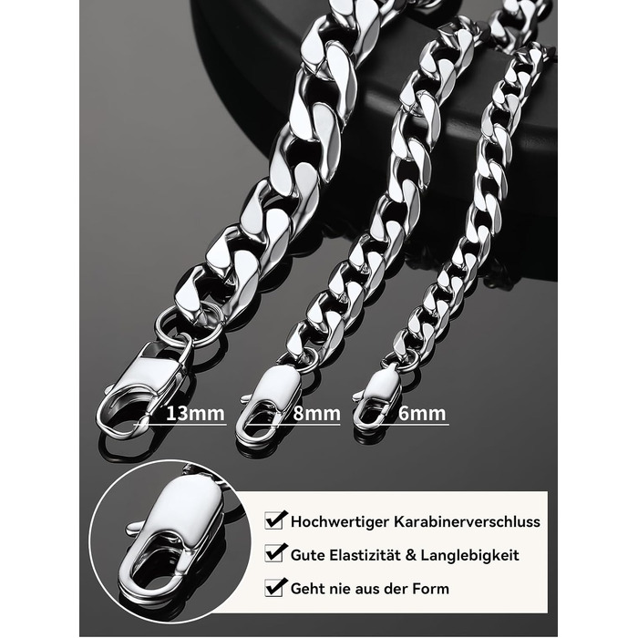Сталевий браслет-ланцюг Panzer (кубинський) ChainsHouse для чоловіків та жінок, сріблястий, 8 мм, довжина 19 см