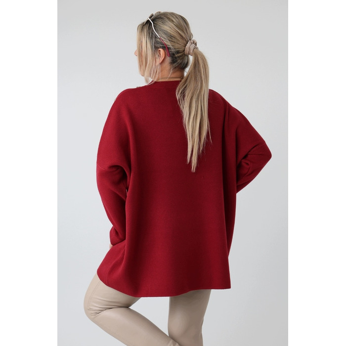 Жіночий світшот FEMIMODA oversize червоного кольору, довжиною до середини стегна, розмір 46/48