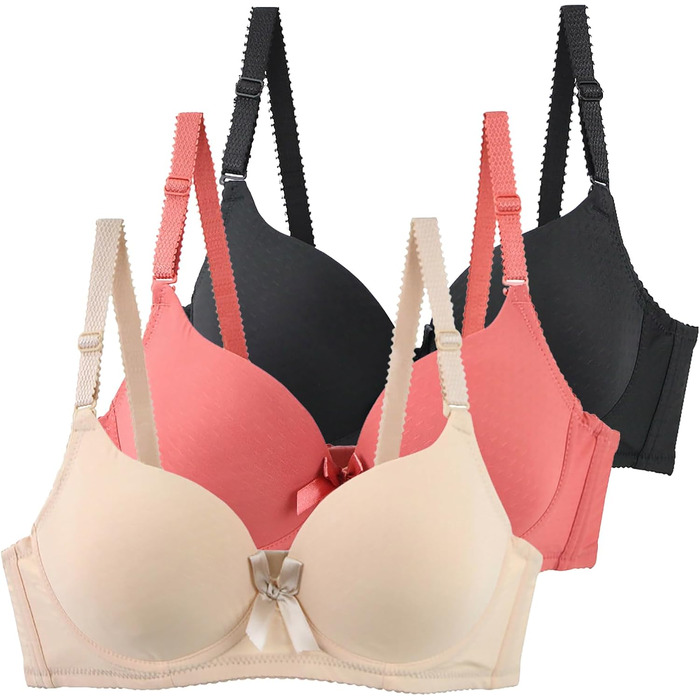 3 шт. бюстгальтери для жінок XCXC з кісточками, великі розміри, Push-Up, легкі, ідеальна посадка, класичний дизайн, регульовані бретелі, анти-провисання, комплект на кожен день та для відпочинку (Бежевий+Червоний+Чорний), розмір 80B