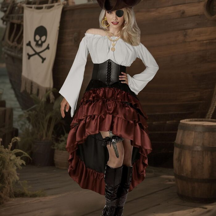 Костюм пірата для жінок CICOCI: ренесансний корсет, стеampunk спідниця, топ, аксесуари пірата, повний костюм на Хелловін, білий/Розкішний сад