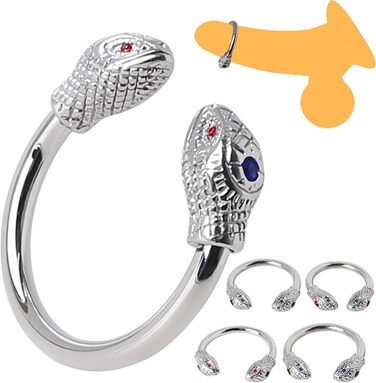 Чоловічий пеніс-кільце з двома зміїними головами, срібло, 30 мм