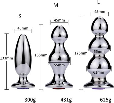 Анальний масажер Qodpxxi 3 Stile Extra Lang з металу з діамантовою основою. Стимуляція G-точки, масаж простати. Іграшки для дорослих, унісекс.