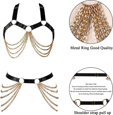 Ланцюжок на тіло BANSSGOTH для жінок: повний каркас, регульований, великі розміри, стрічки, готичний стиль, еластична тканина, на Хелловін, рейв, чорний