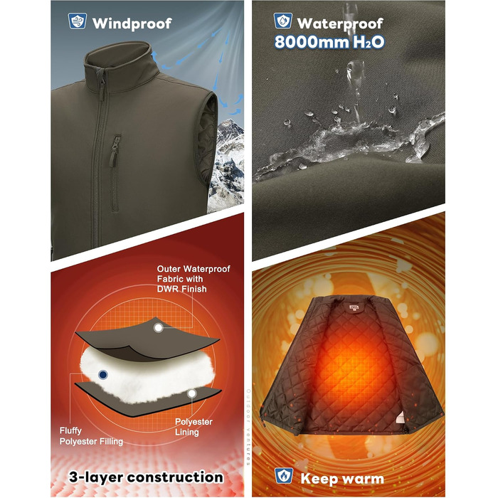 Чоловічий жилет Outdoor Ventures Softshell з утеплювачем: водовідштовхуючий, вітрозахисний та дихаючий жилет для їзди на велосипеді, бігу та походів (Зелений, 3XL)