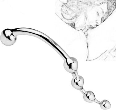 Анальний масажер з подвійною головкою HeYie - анальні перлини, вигин, сталь, для чоловіків та жінок